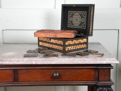 An Anglo Indian Porcupine Quill & Ebony Dressing Table Box