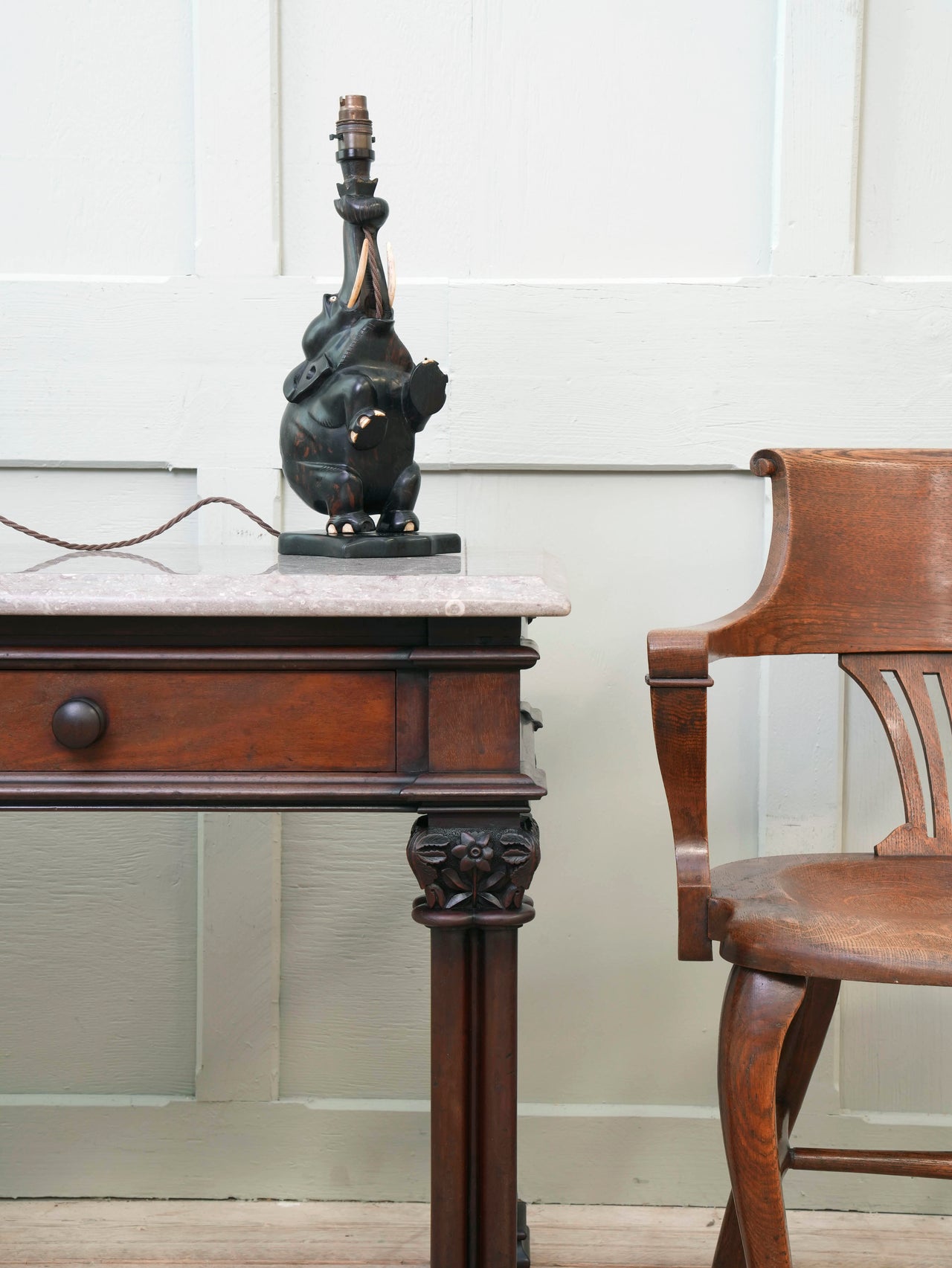 A Rosewood Elephant Lamp