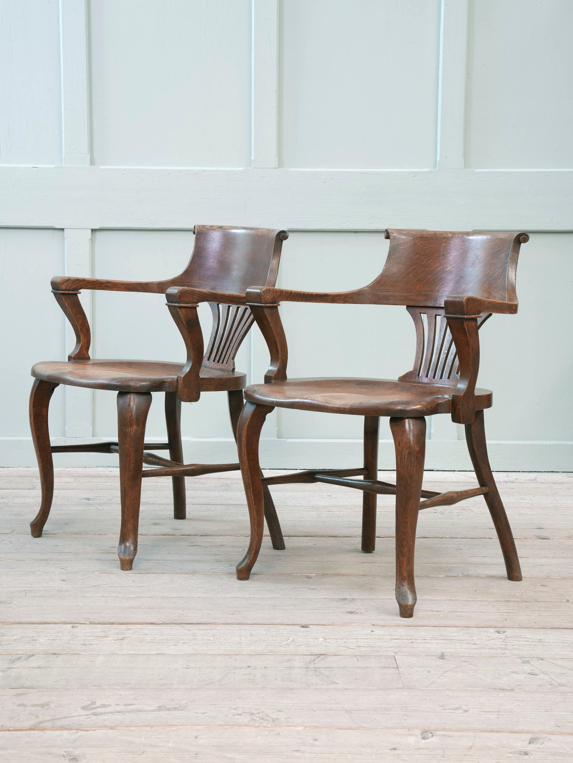 A Pair of 1920s Oak Desk Chairs