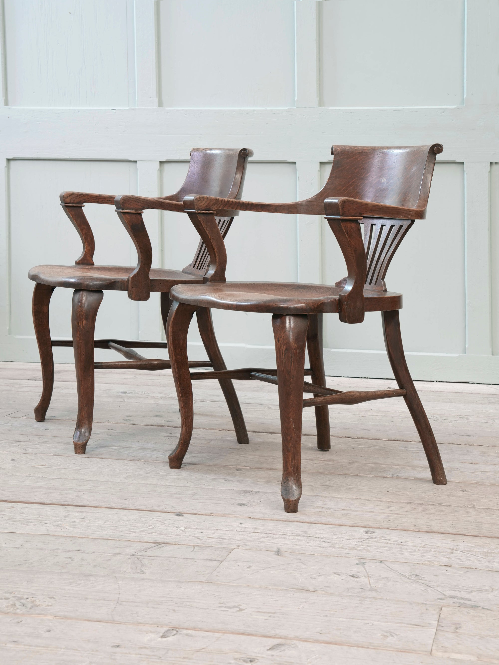 A Pair of 1920s Oak Desk Chairs