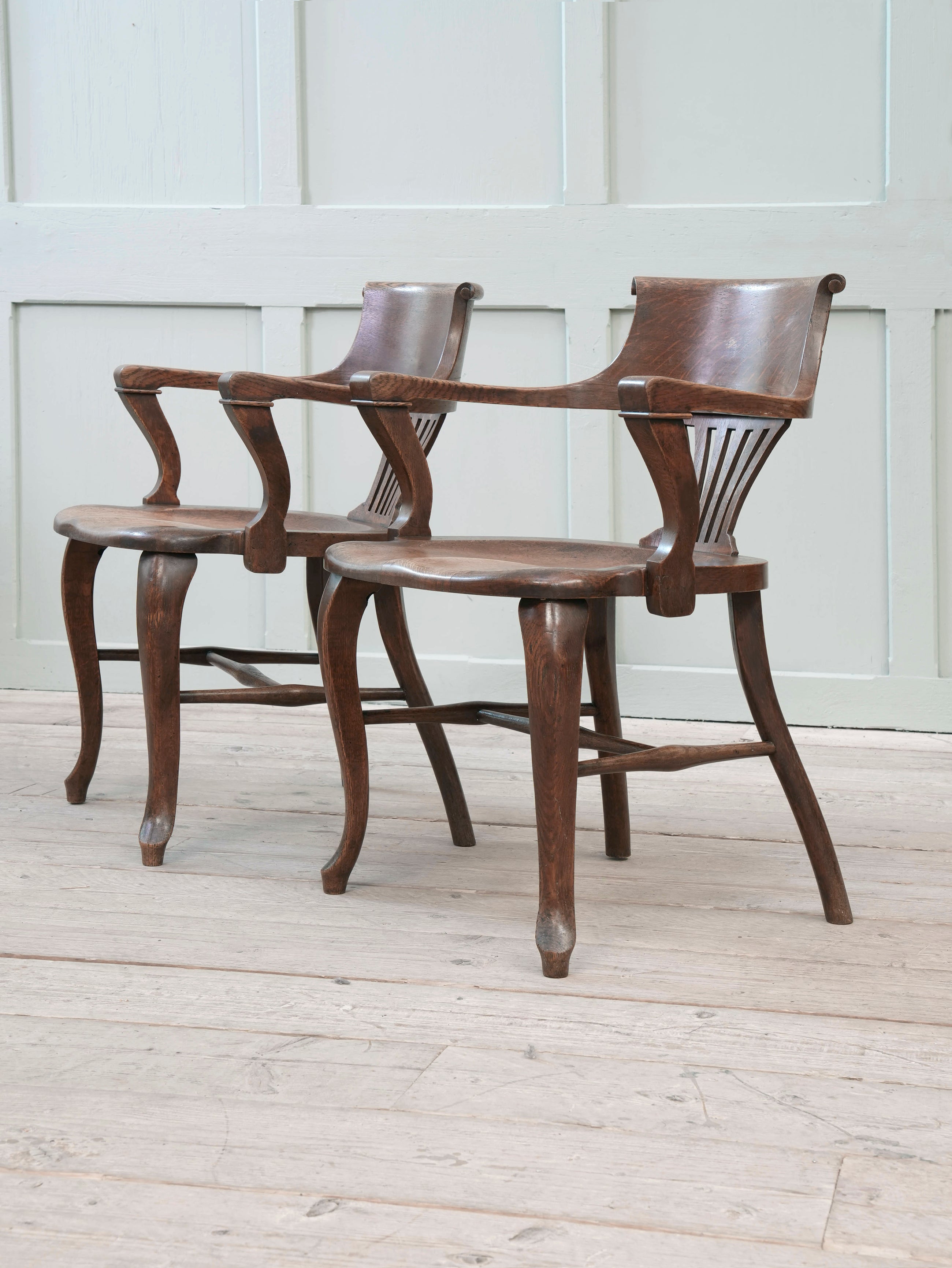 A Pair of 1920s Oak Desk Chairs
