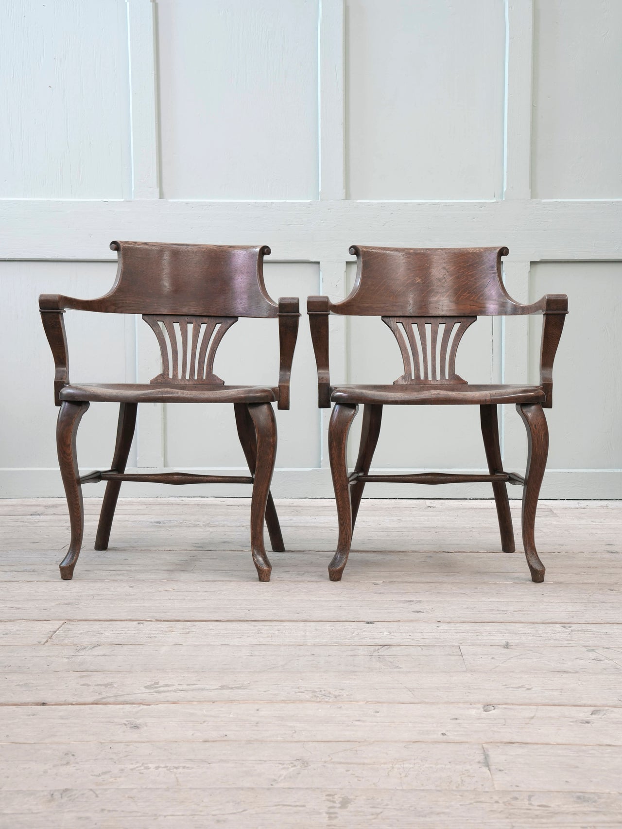 A Pair of 1920s Oak Desk Chairs
