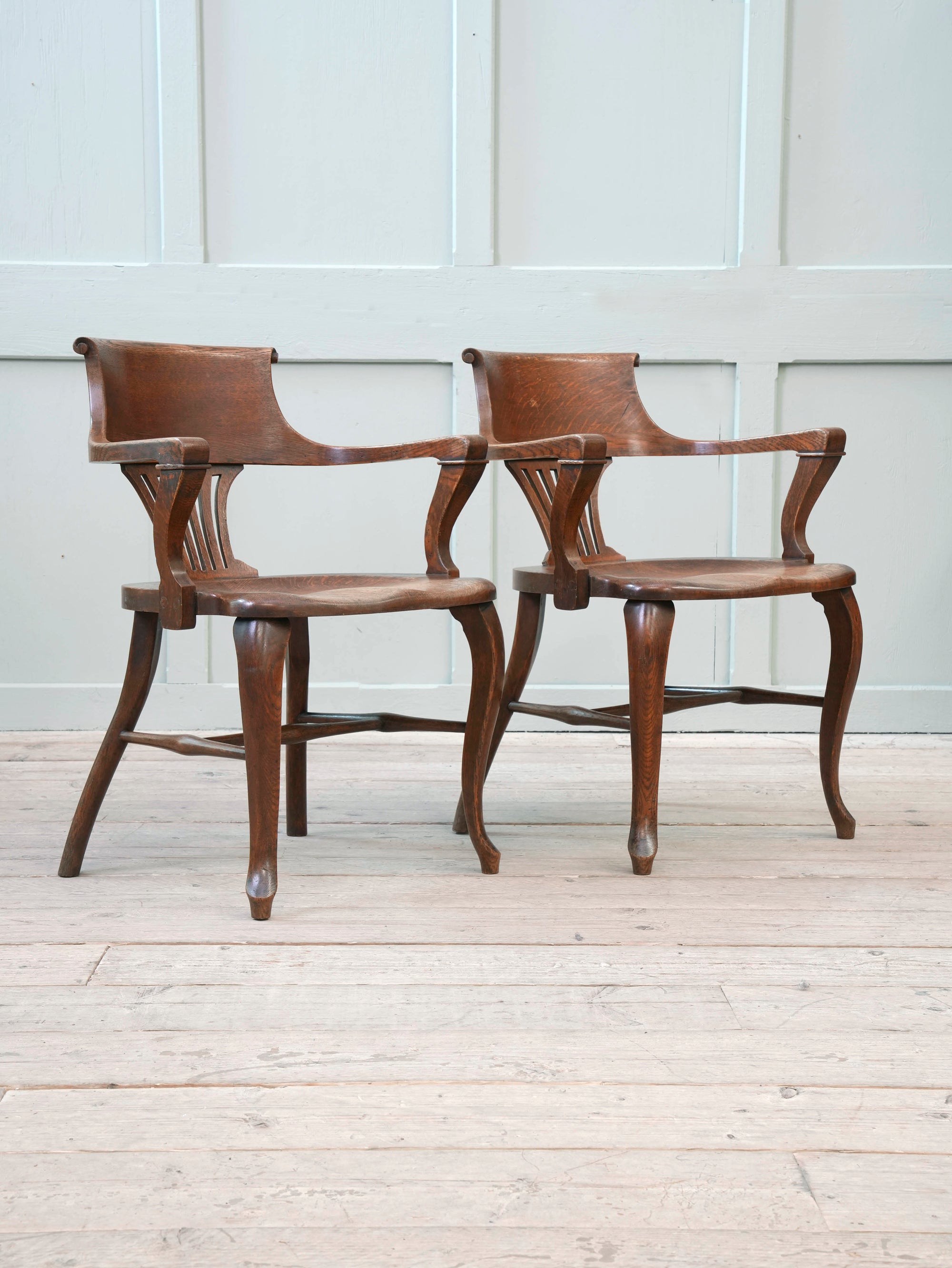 A Pair of 1920s Oak Desk Chairs