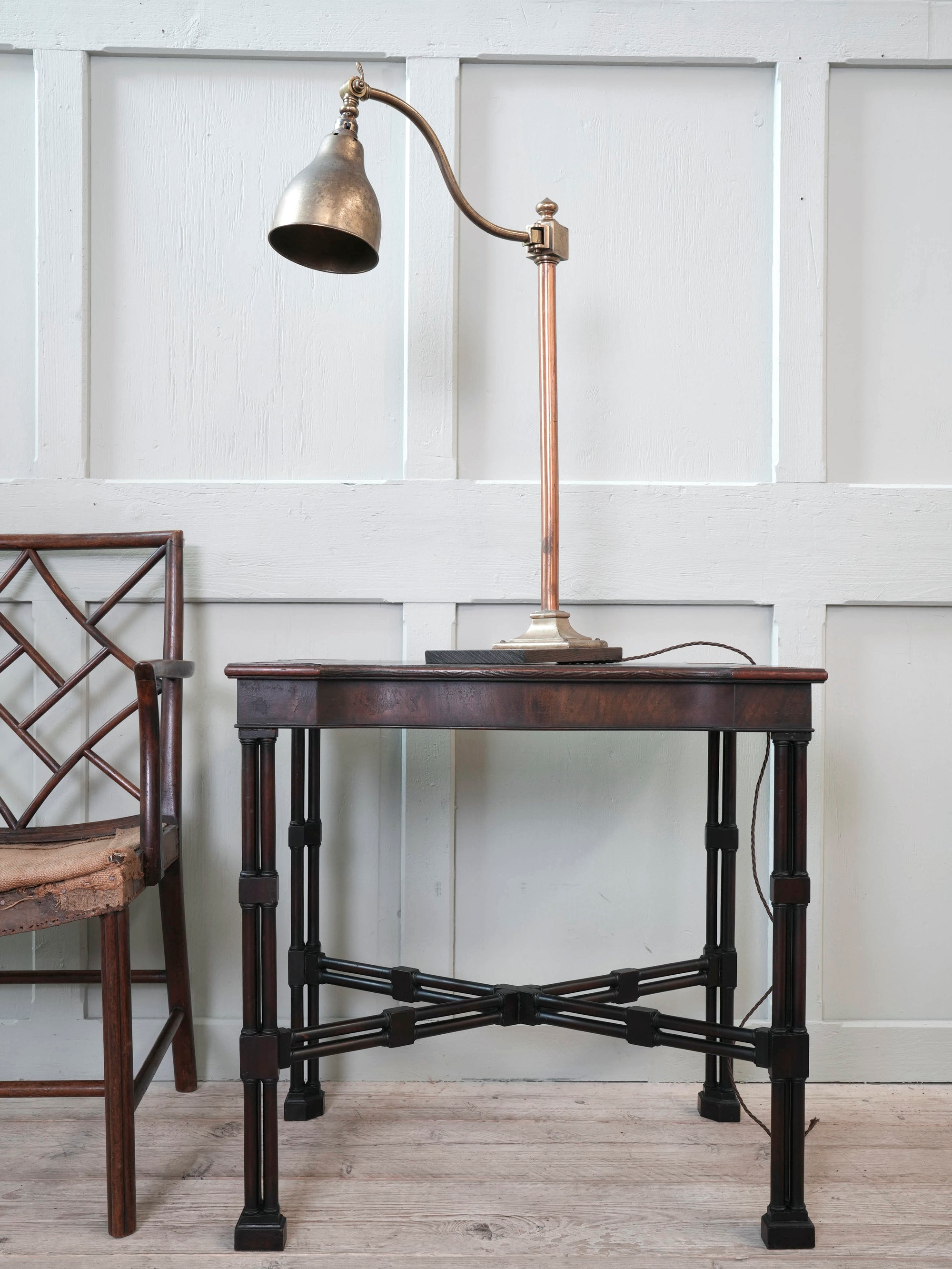 A Bronze & Brass Library Lamp