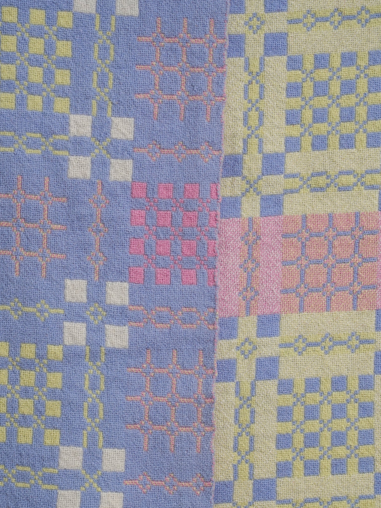 Primrose, Coral & Blue Welsh Tapestry Blanket Drew Pritchard Ltd