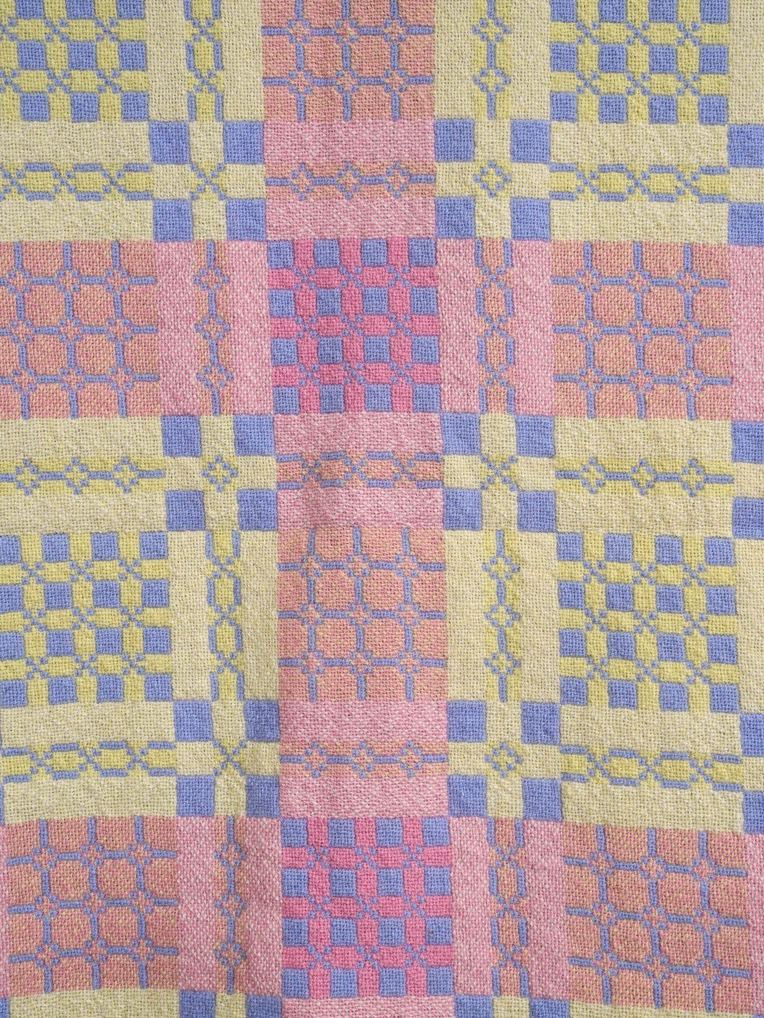 Primrose, Coral & Blue Welsh Tapestry Blanket Drew Pritchard Ltd