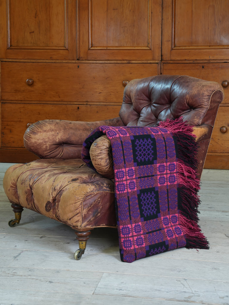 A Purple Liquorice & Pink Welsh Tapestry Blanket Drew Pritchard Ltd