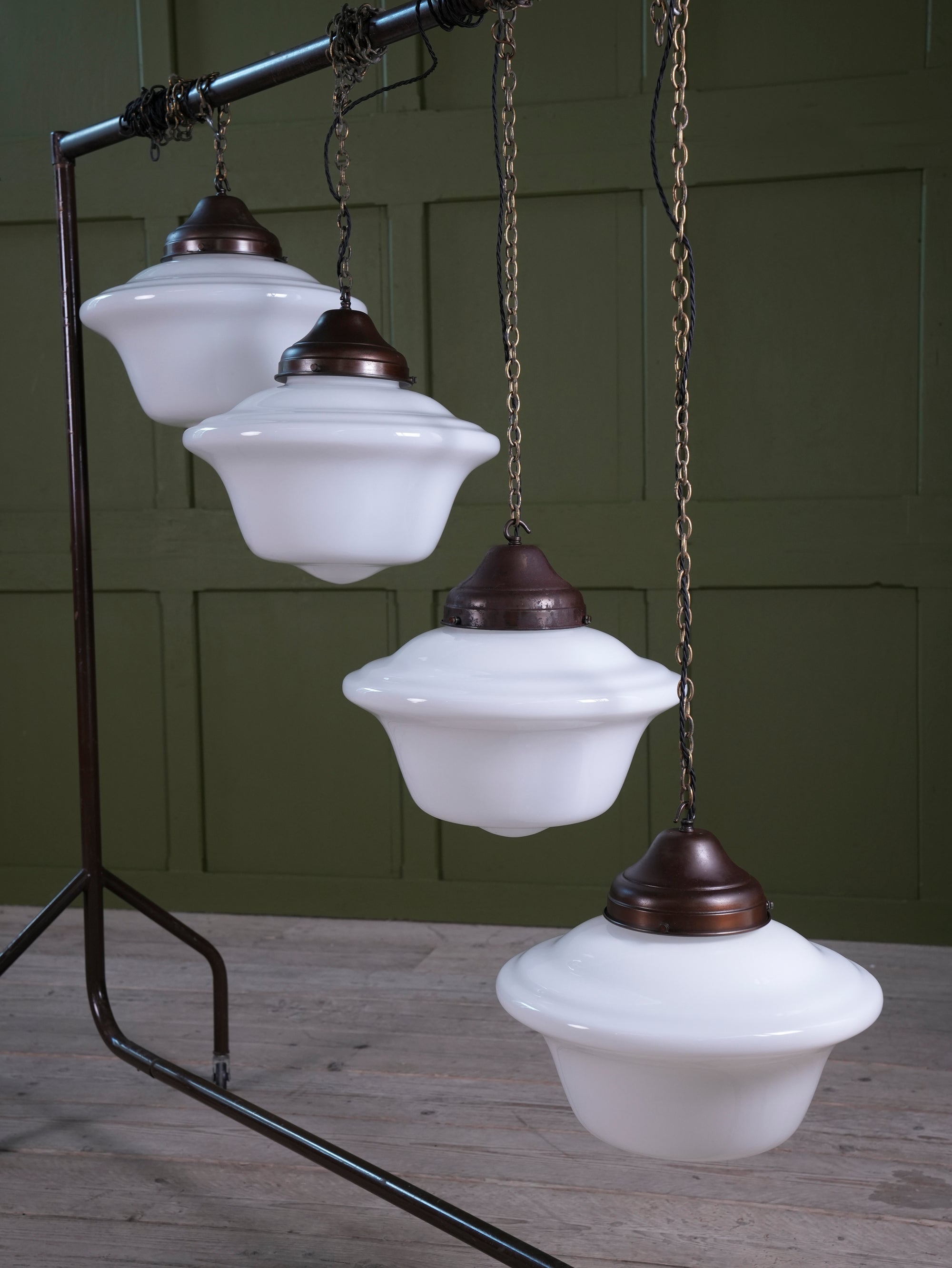 Four Large Opaline Pendant Lights