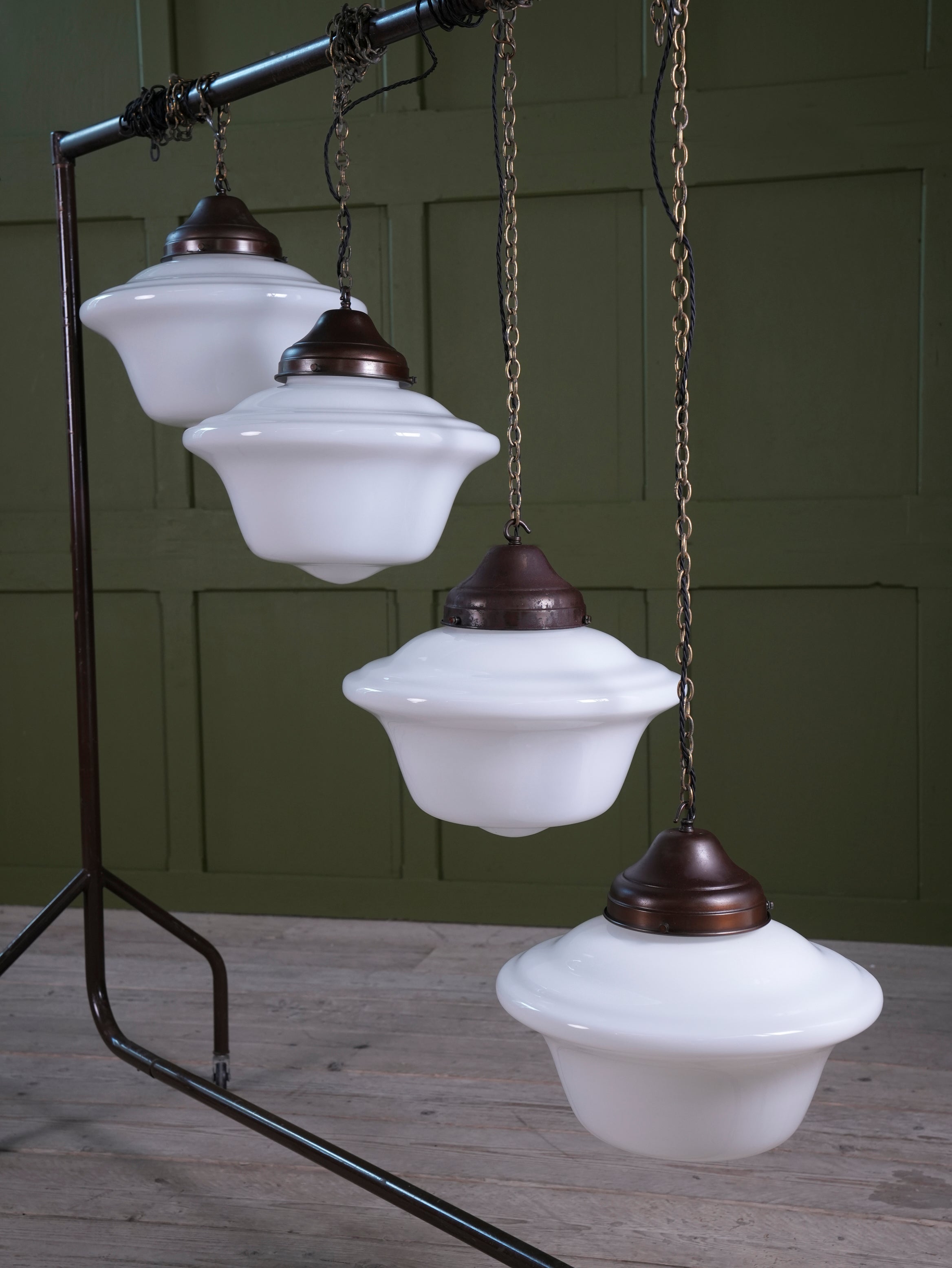 Four Large Opaline Pendant Lights