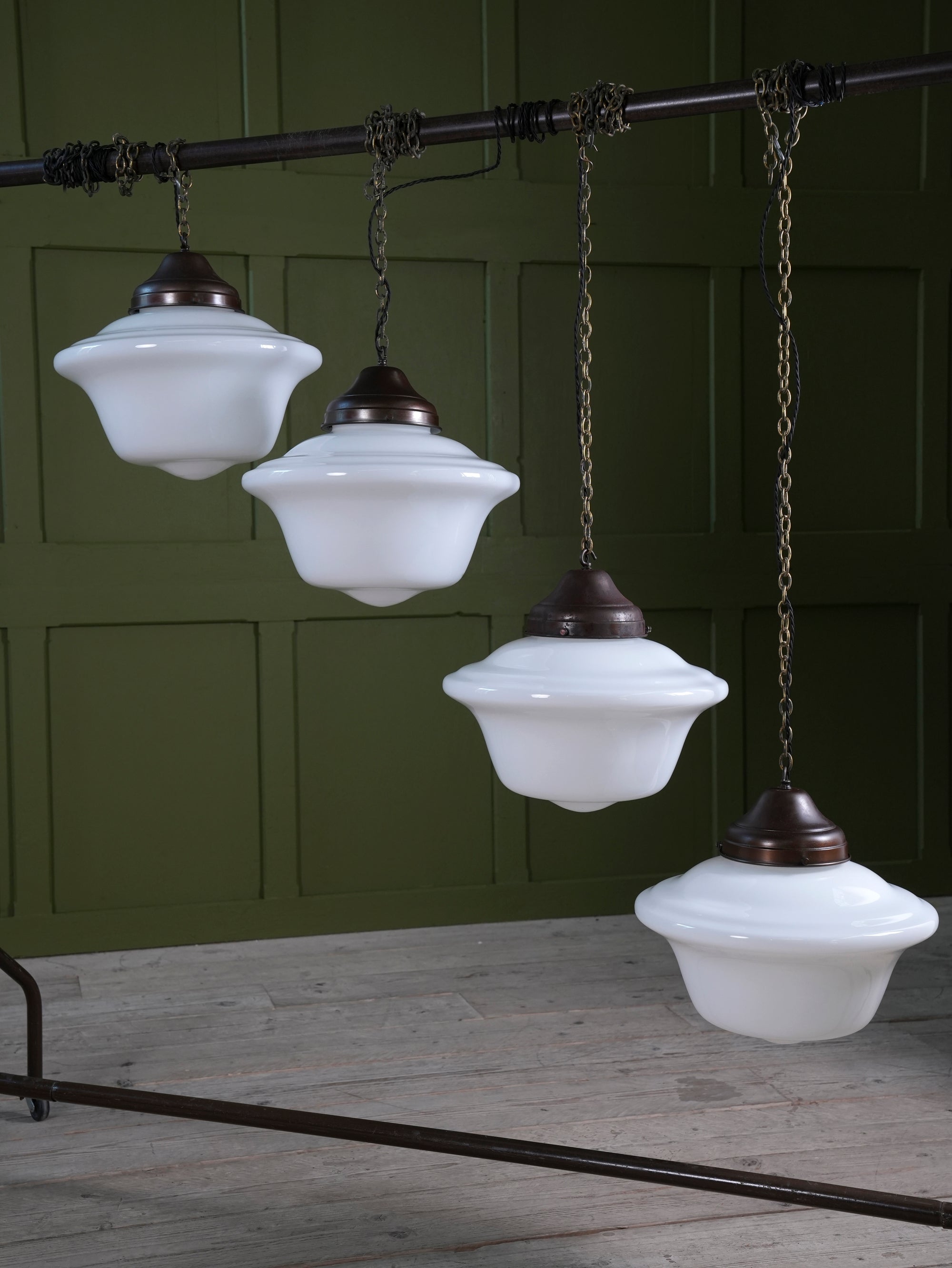Four Large Opaline Pendant Lights