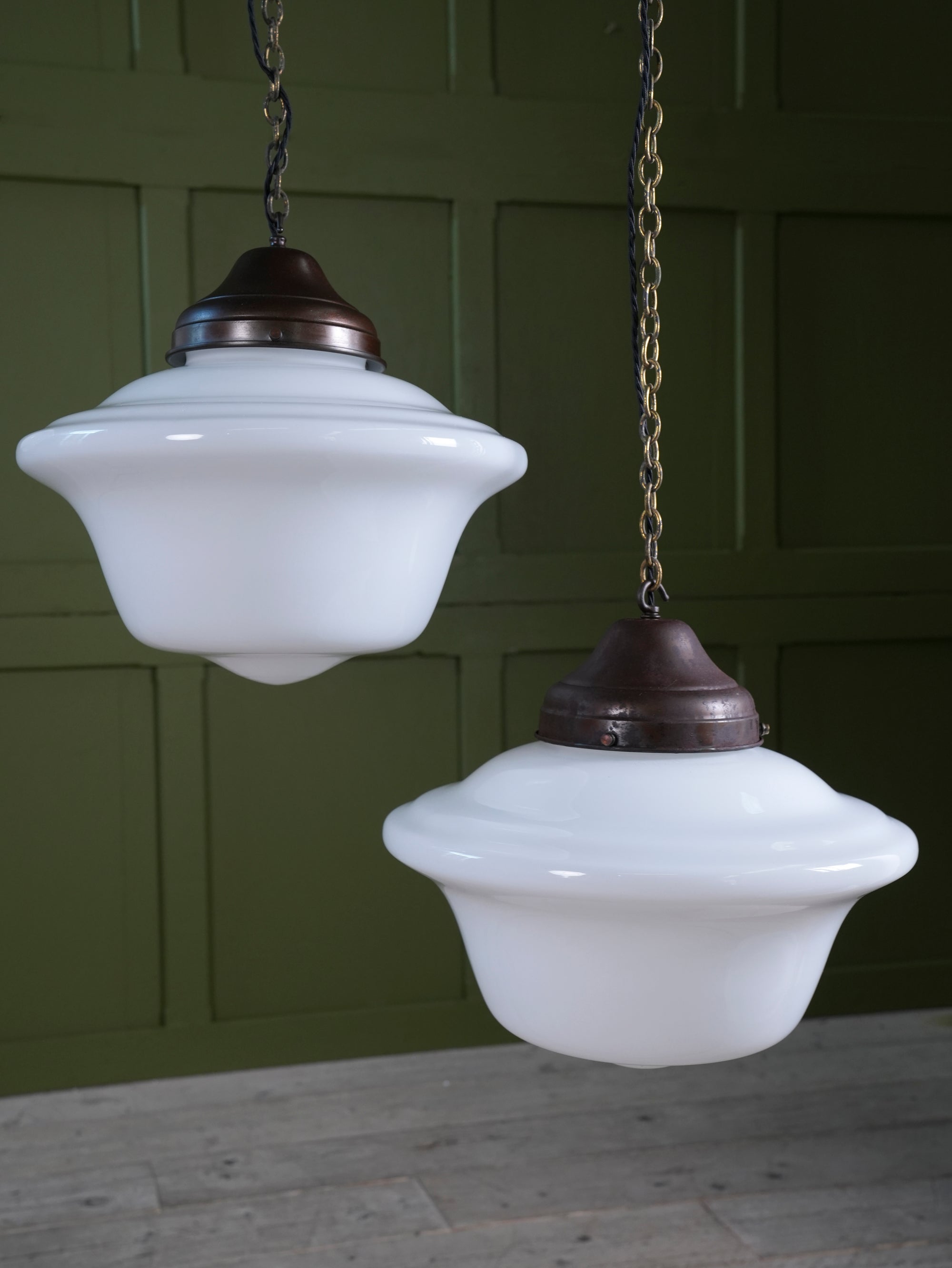 Four Large Opaline Pendant Lights