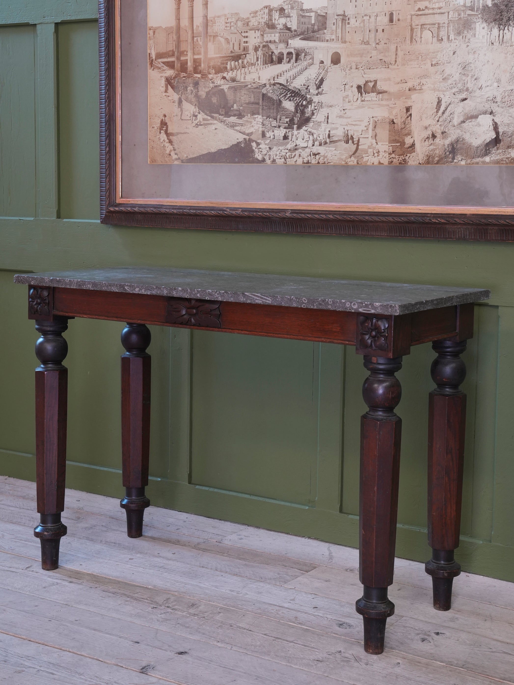 A 19thC Oak & Fossil Marble Console Table