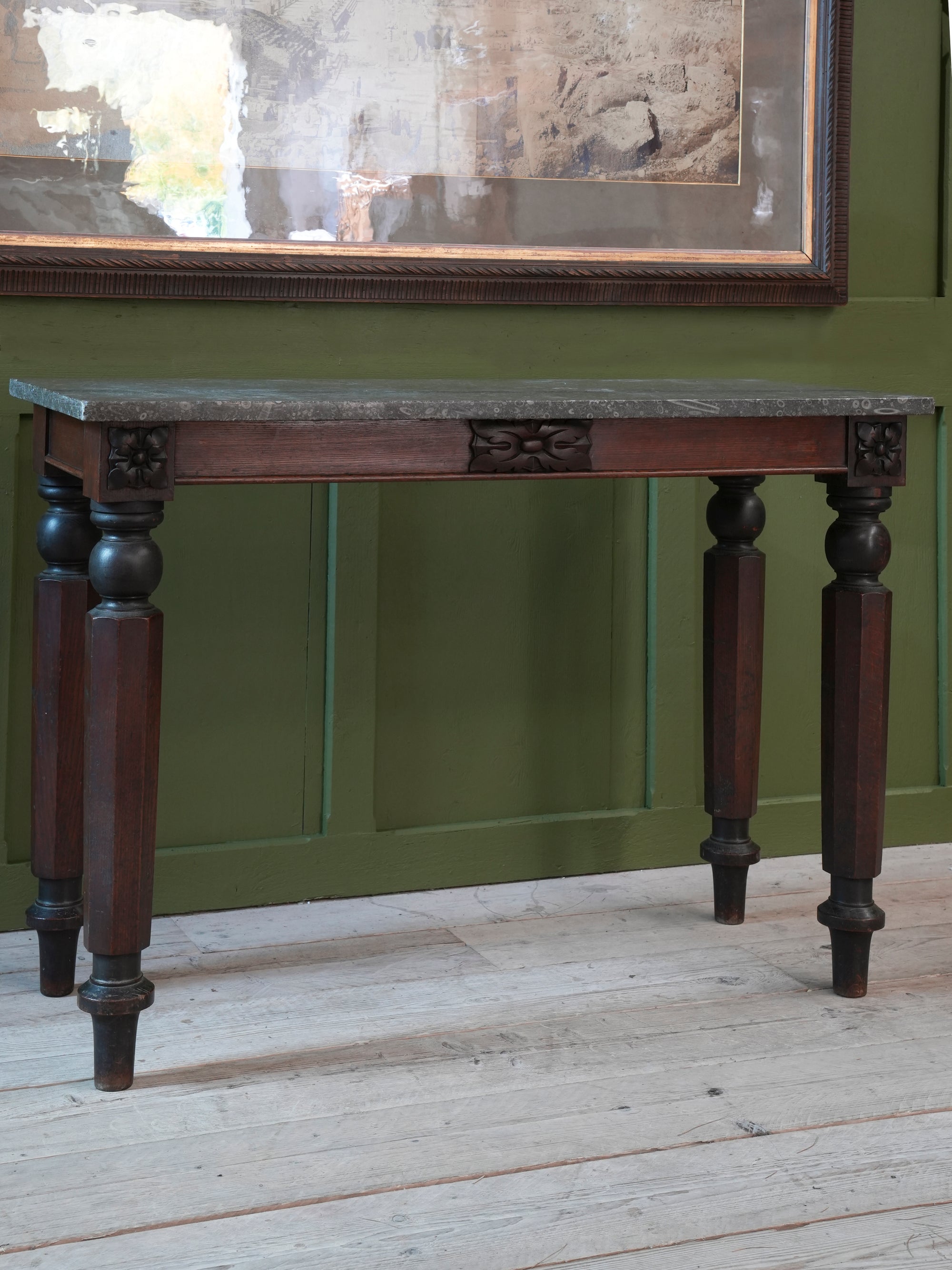 A 19thC Oak & Fossil Marble Console Table