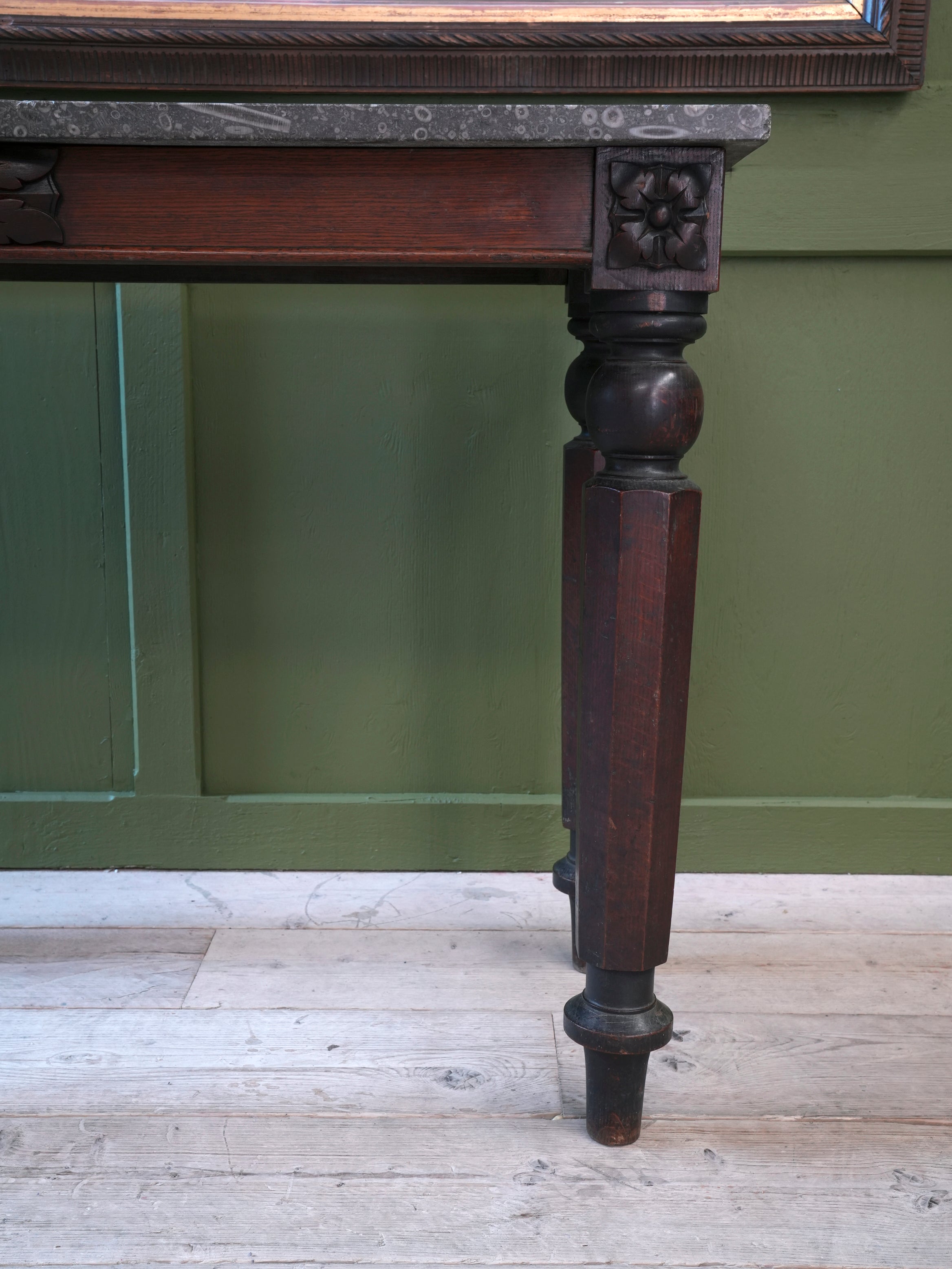 A 19thC Oak & Fossil Marble Console Table