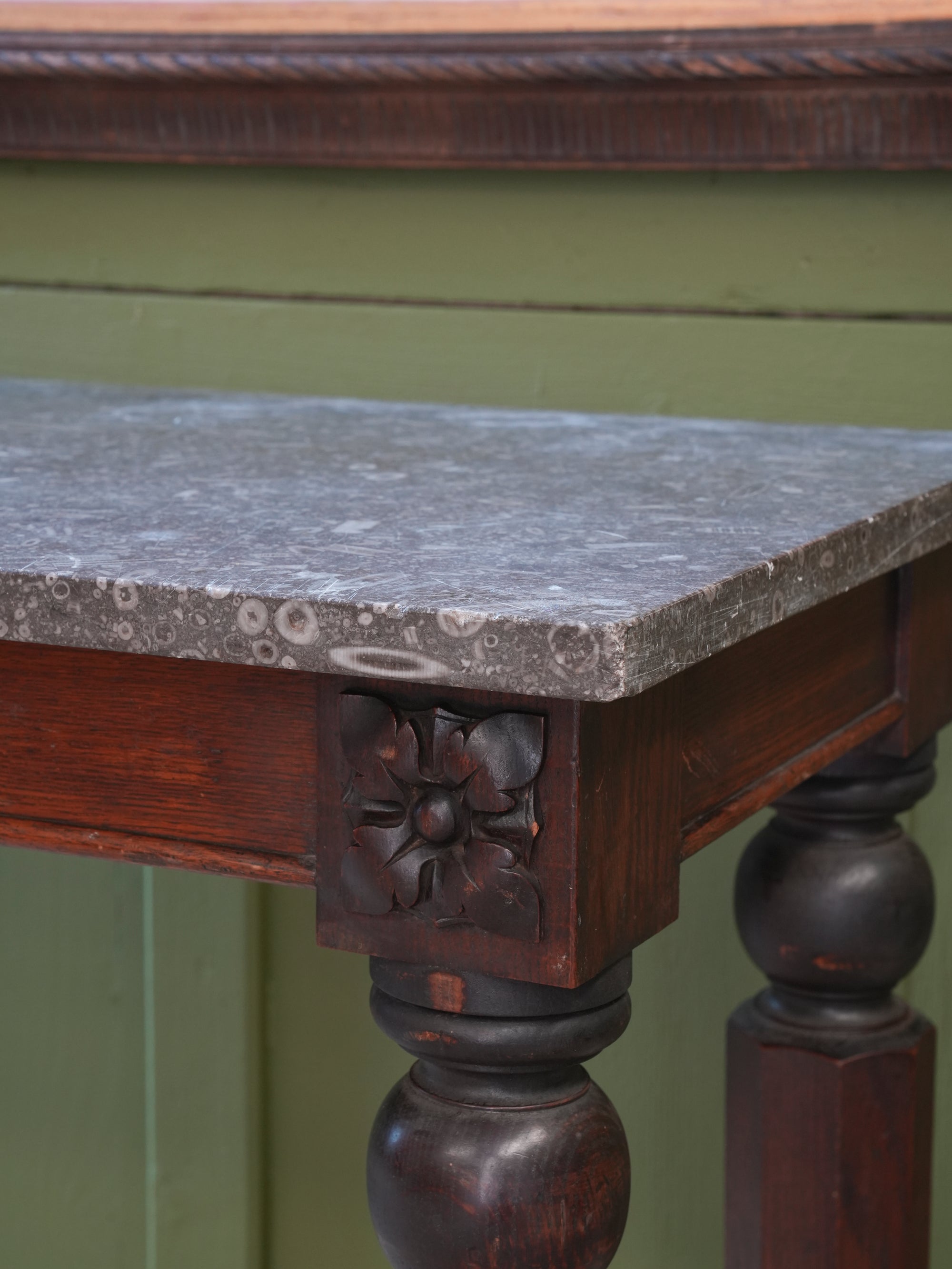 A 19thC Oak & Fossil Marble Console Table