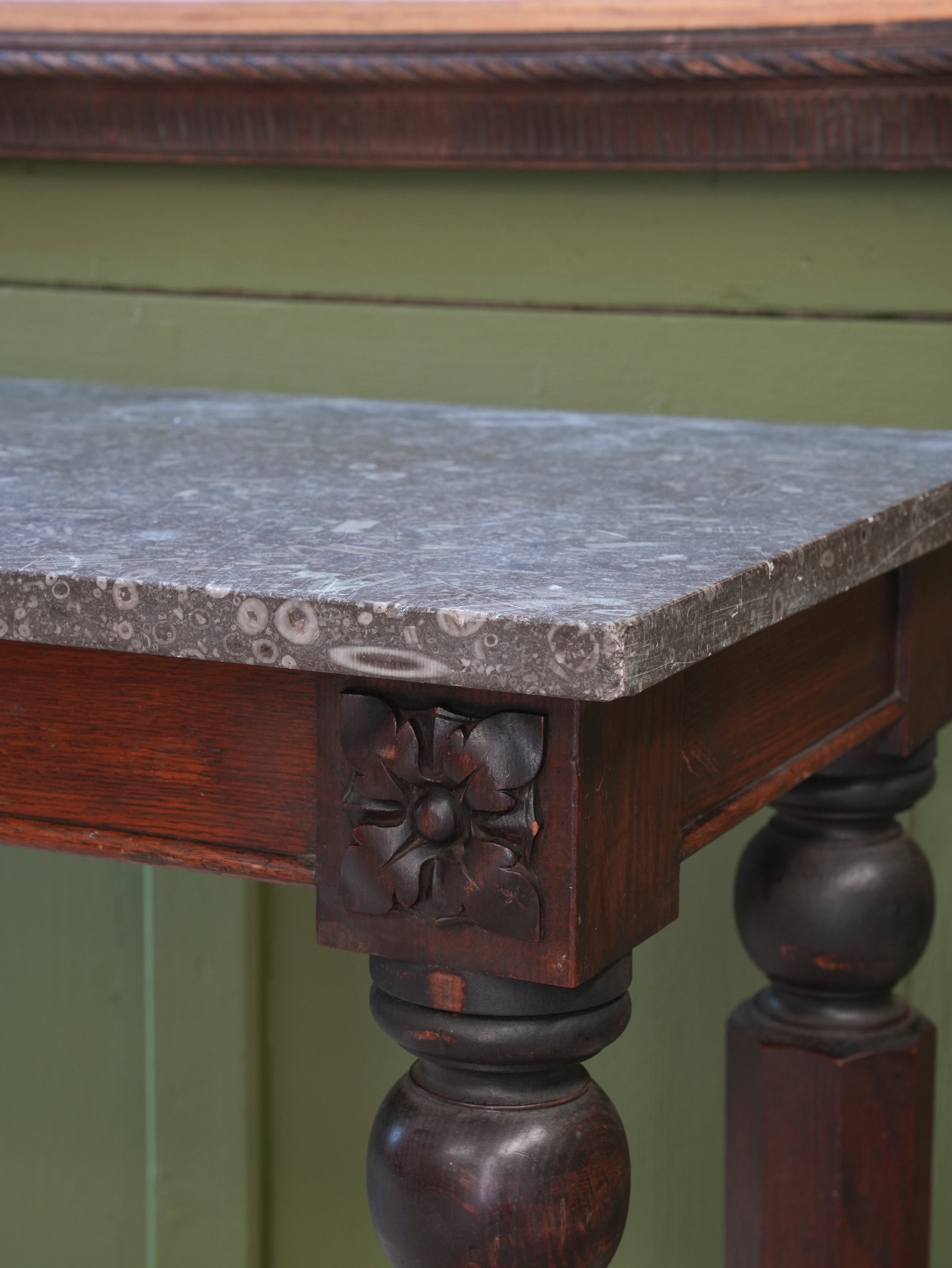 A 19thC Oak & Fossil Marble Console Table