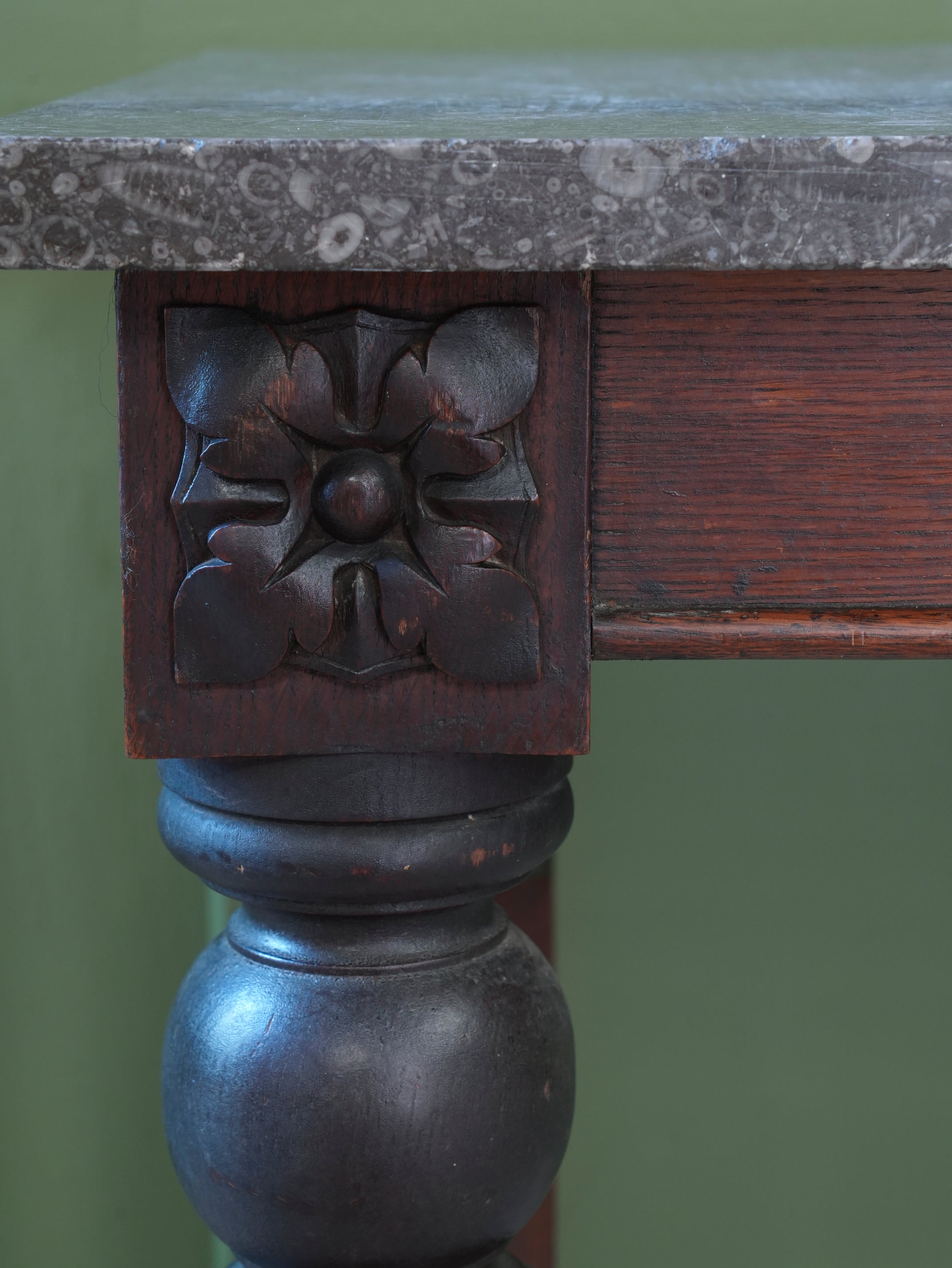 A 19thC Oak & Fossil Marble Console Table