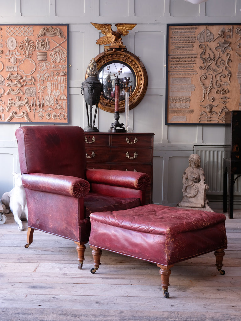 A 19th Century Moroccan Leather Armchair & Ottoman