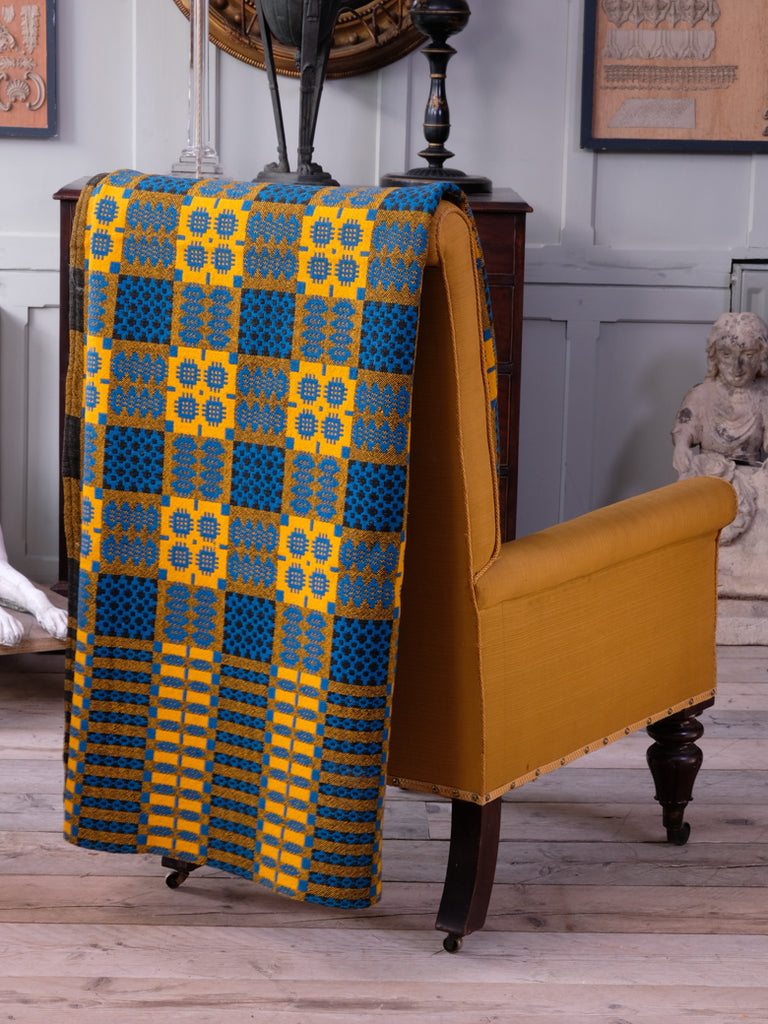 Early Blue Gold Welsh Tapestry Blanket
