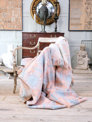 Salmon Pink and Baby Blue Welsh Tapestry Blanket