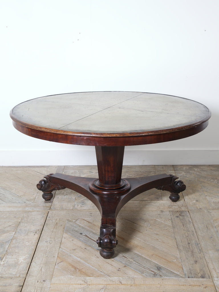 Pedestal Dining Table with Inset Brass Top