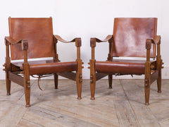 Walnut & Leather Safari Chairs