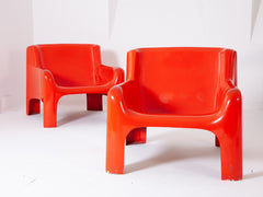 Red Fibreglass Armchairs