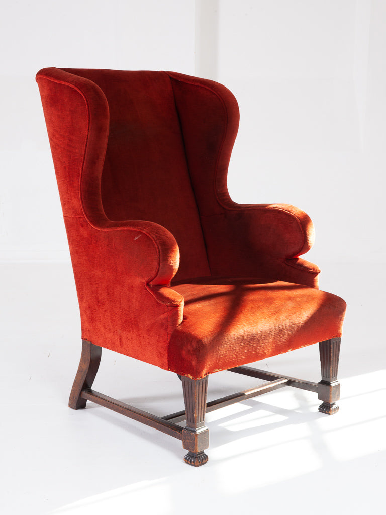 Orange Velvet Wing Chair