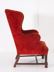 Orange Velvet Wing Chair