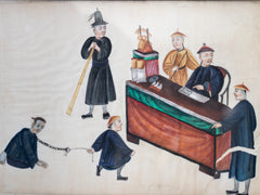 A Collection of 19th Century Chinese Pith Paintings of Torture & Imprisonment