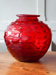 Red Art Glass Jardiniere