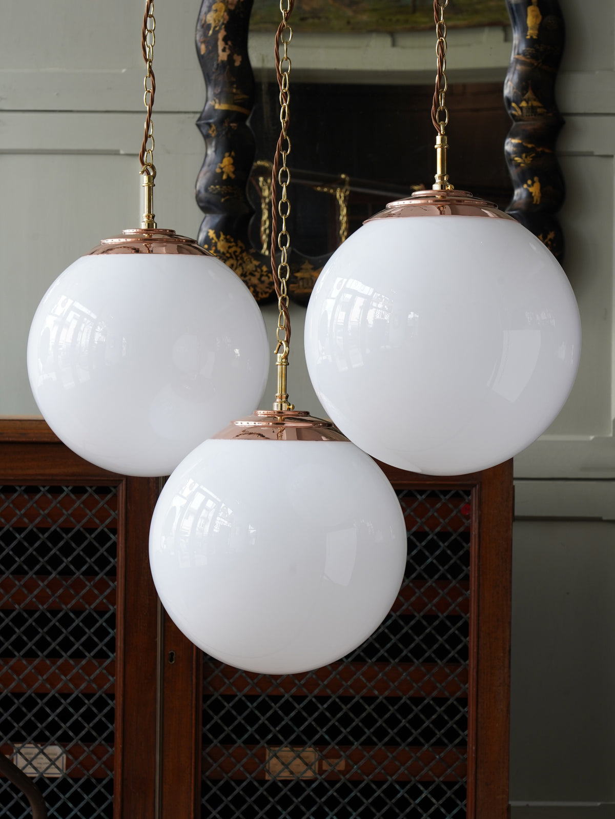 The Tomkin Opaline Glass Pendant in Polished Copper