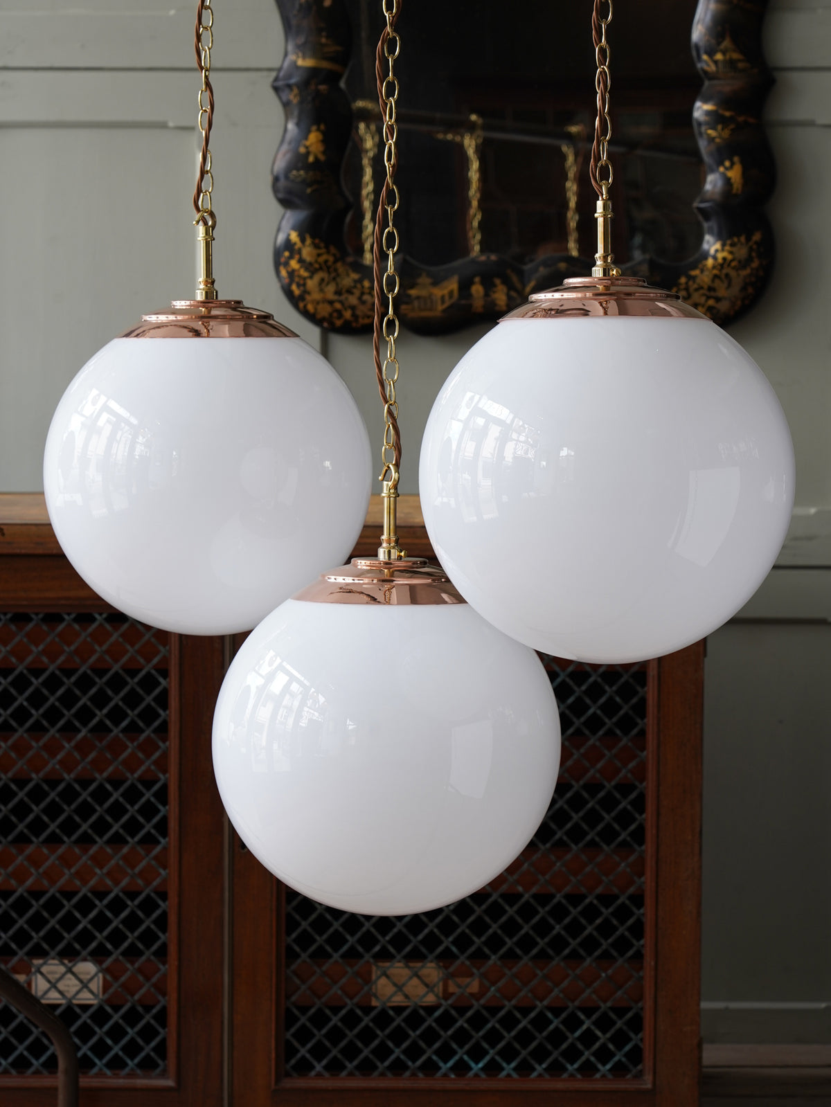 The Tomkin Opaline Glass Pendant in Polished Copper