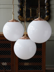 The Tomkin Opaline Glass Pendant in Polished Copper