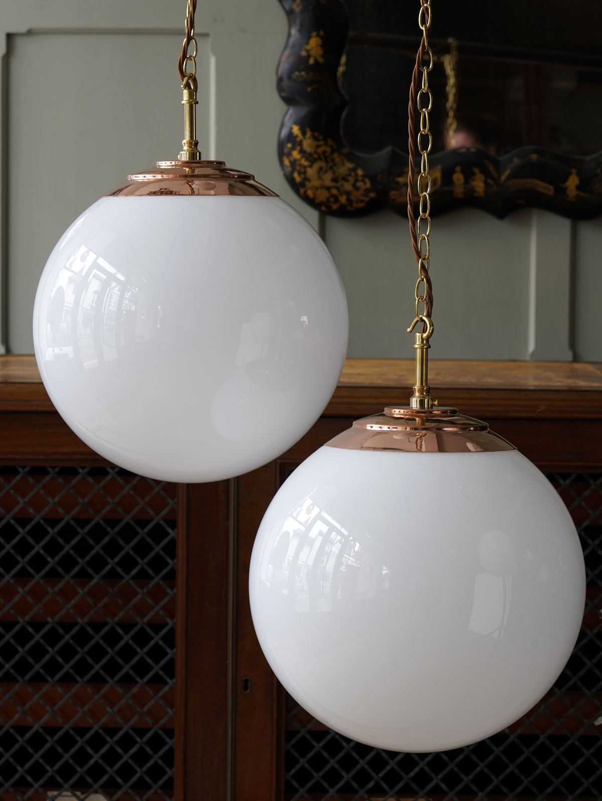The Tomkin Opaline Glass Pendant in Polished Copper