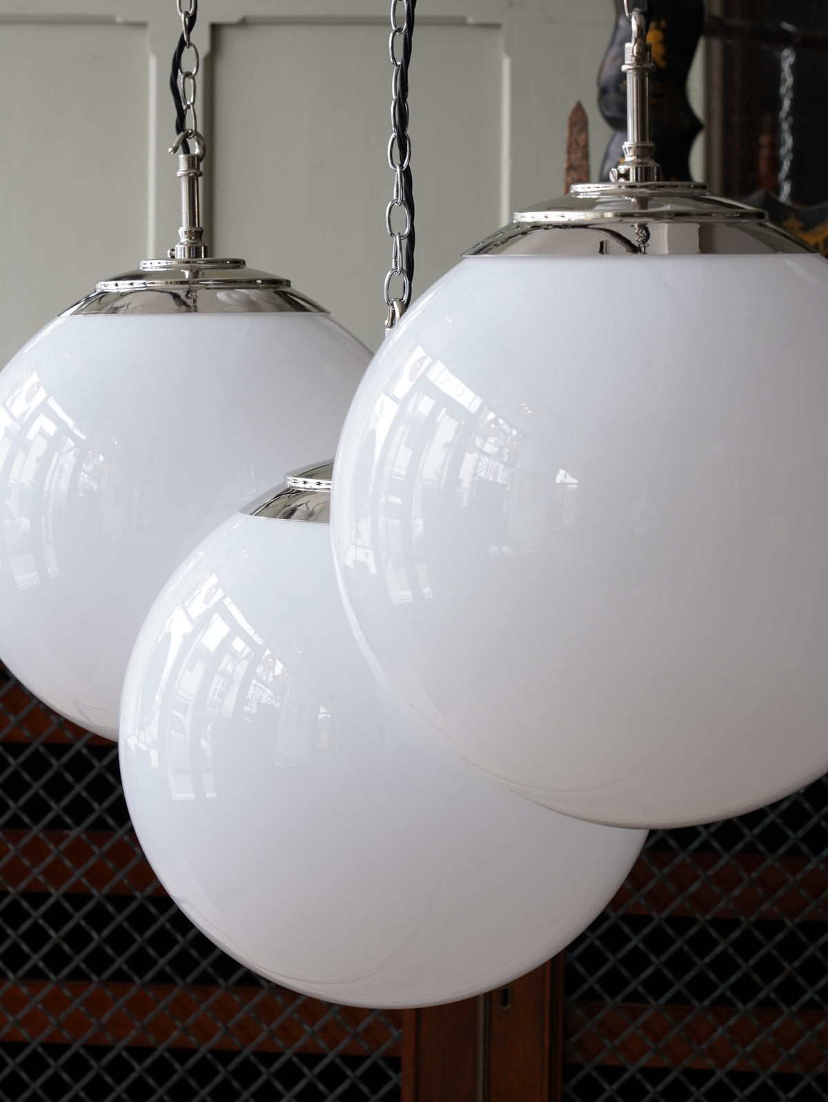 The Tomkin Opaline Glass Pendant in Nickel