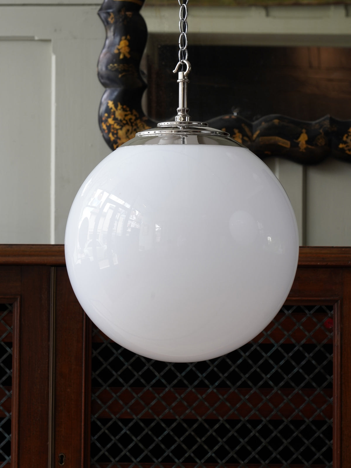 The Tomkin Opaline Glass Pendant in Nickel