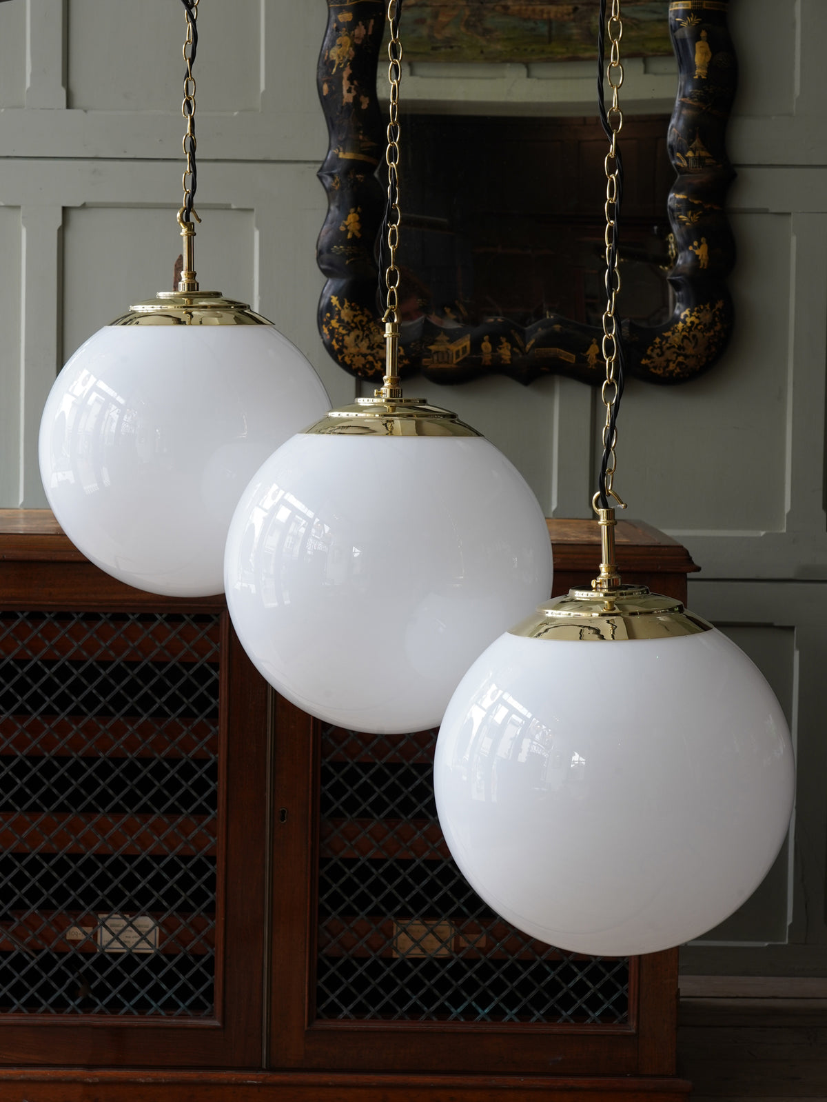 The Tomkin Opaline Glass Pendant in Polished Brass