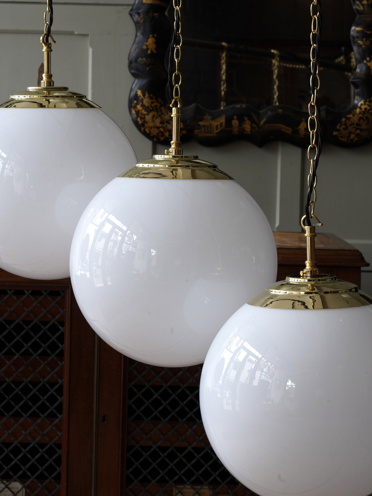 The Tomkin Opaline Glass Pendant in Polished Brass