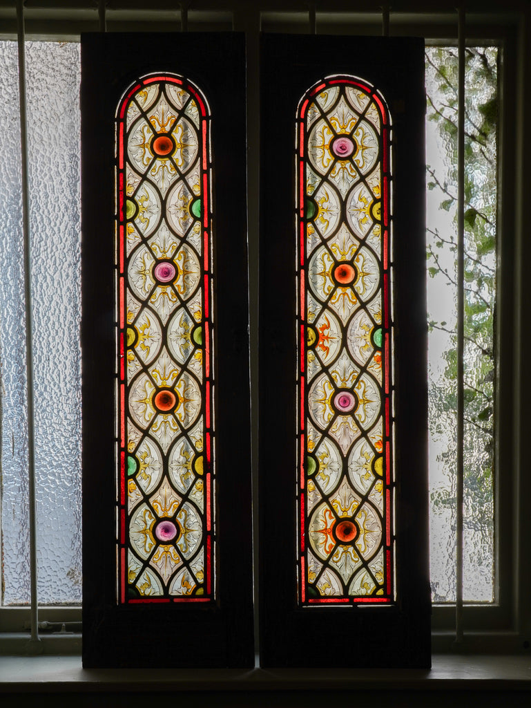 A Pair of Mid 19th Century Stained Glass Lancet Panels