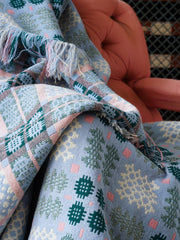 A Blue & Pink Derw Mill Tapestry Blanket