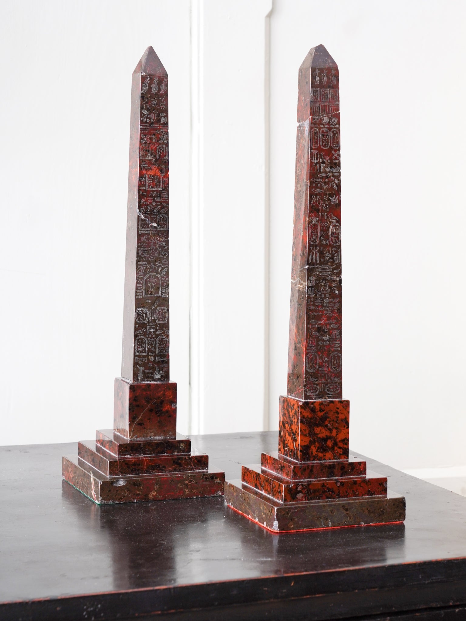A Pair of Egyptian Marble Table Obelisk