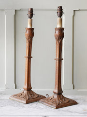 A Pair of Oak Table Lamps