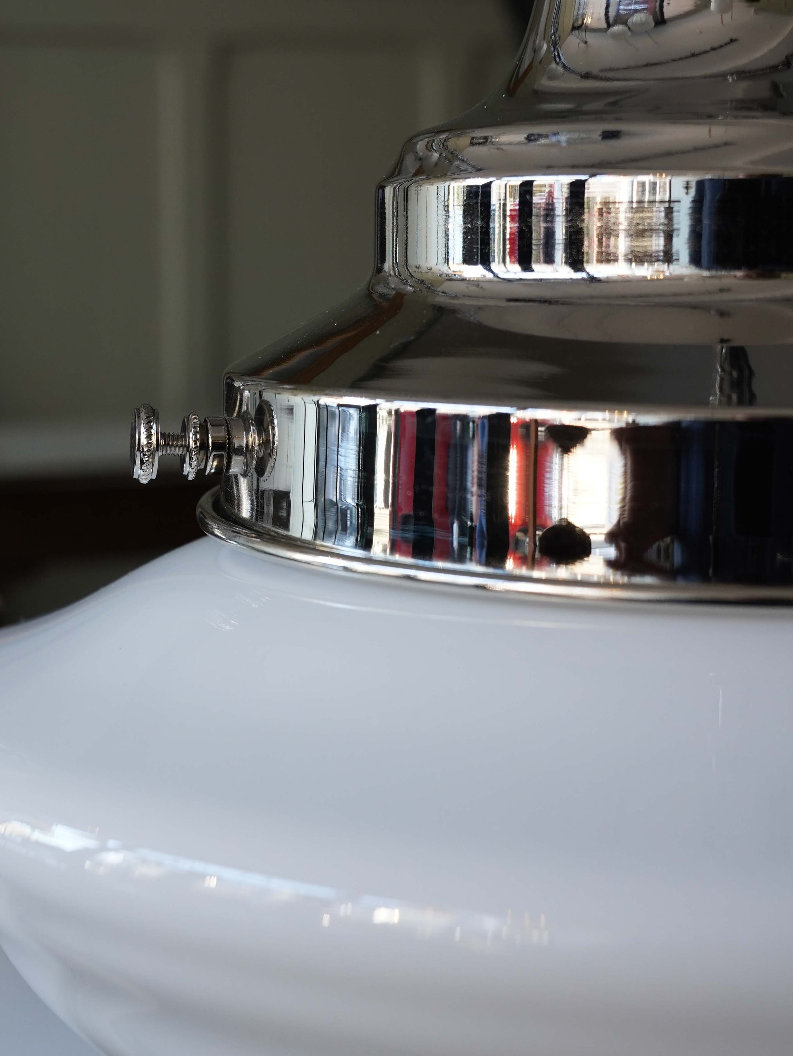 The Draughtsman Opaline Glass Pendant Light in Nickel