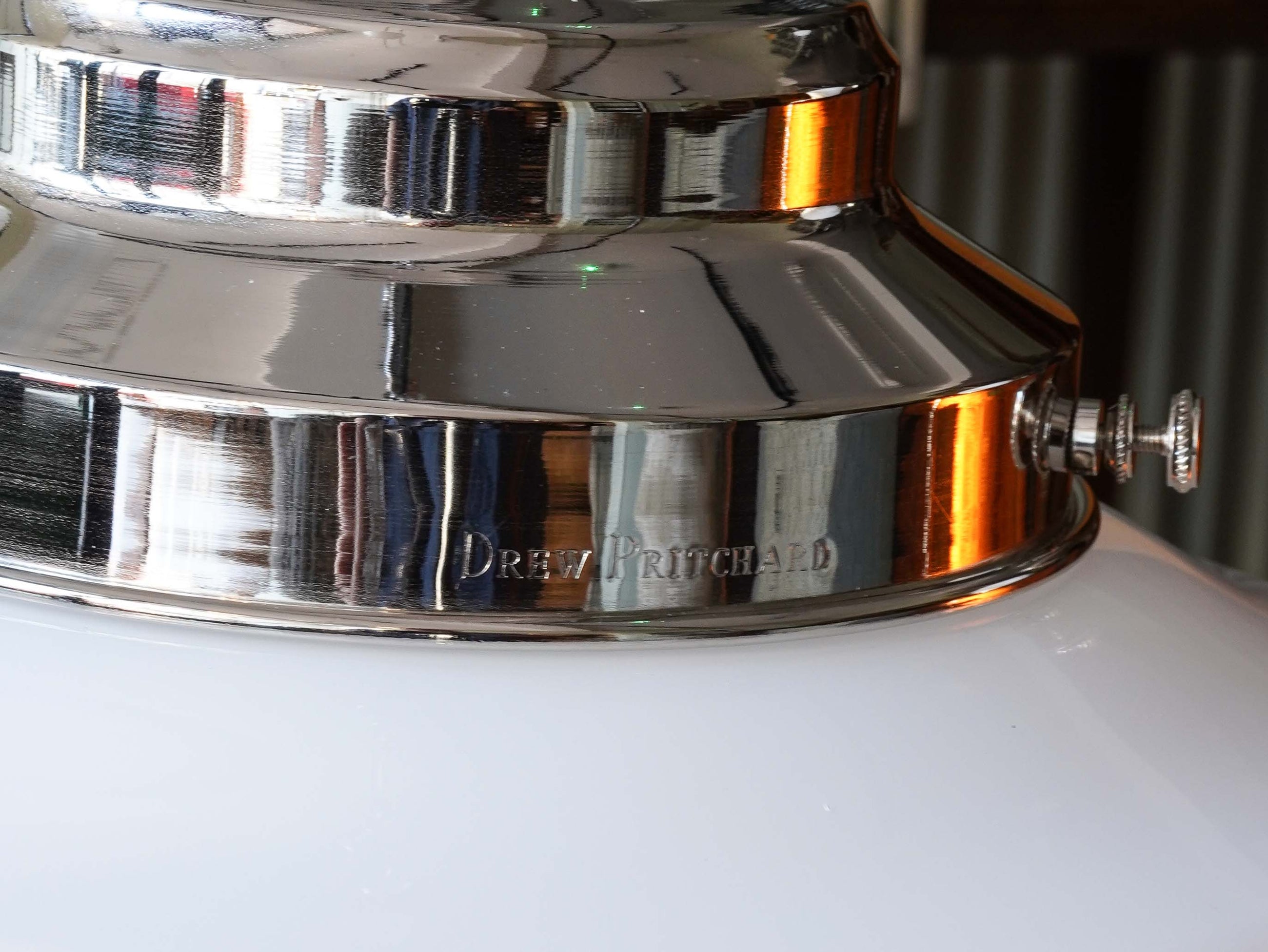 The Draughtsman Opaline Glass Pendant Light in Nickel