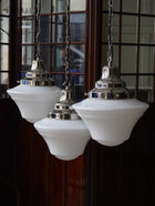 The Draughtsman Opaline Glass Pendant Light in Nickel