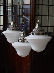 The Draughtsman Opaline Glass Pendant Light in Nickel