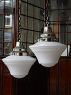 The Draughtsman Opaline Glass Pendant Light in Nickel