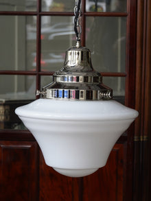 The Draughtsman Opaline Glass Pendant Light in Nickel