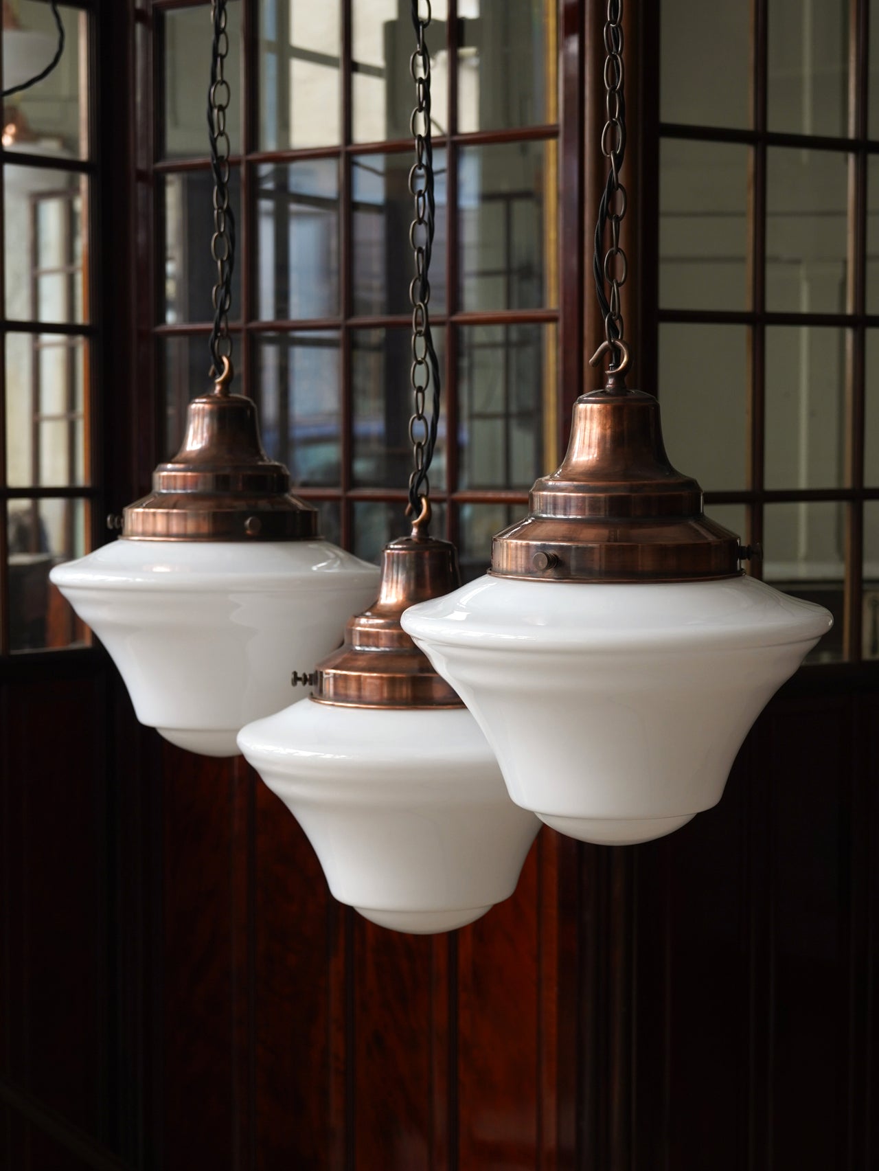 The Draughtsman Opaline Glass Pendant in Patinated Copper